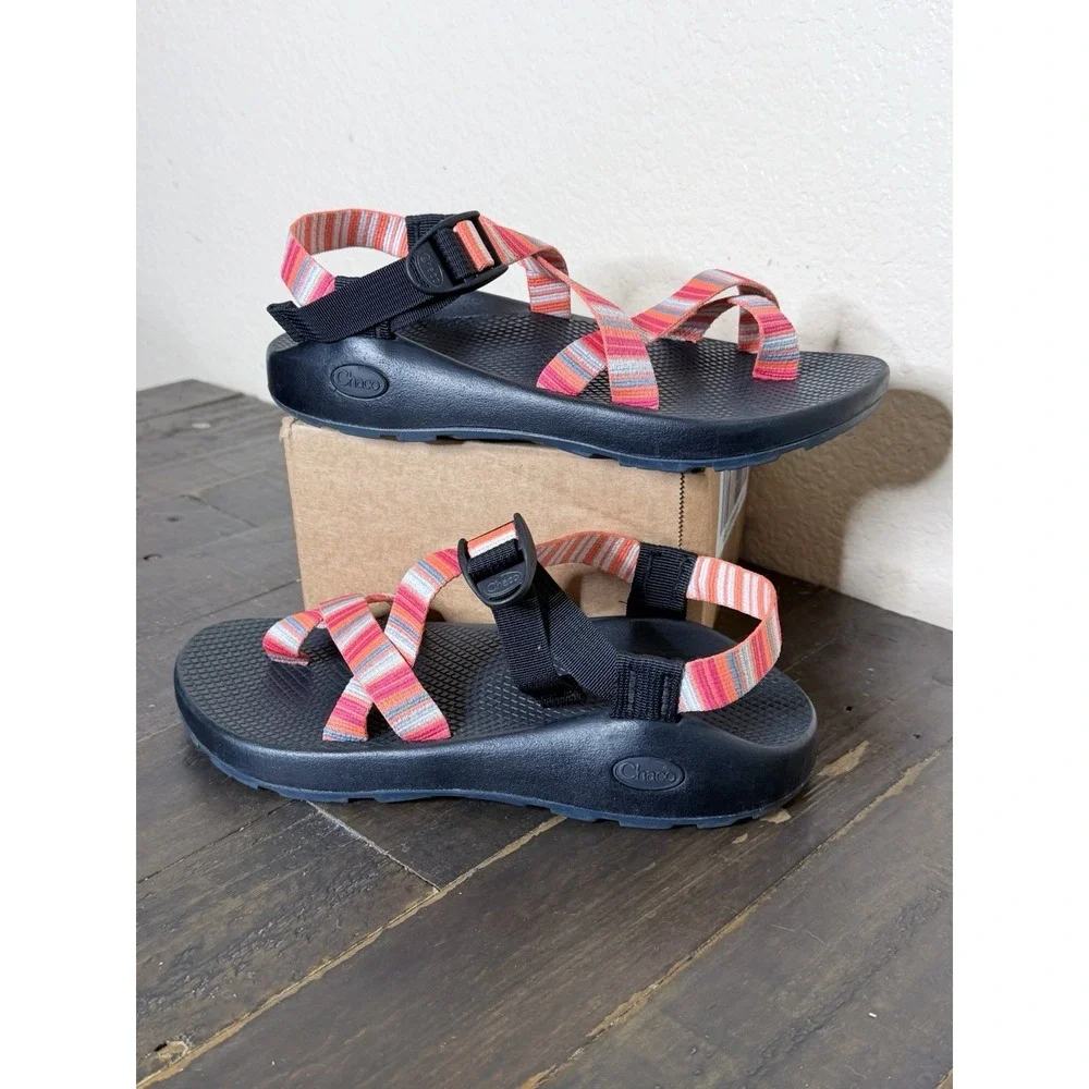 Chaco Z/Cloud Sport Sandals Men's Size 8 Coral Striped Hiking Comfort Outdoor